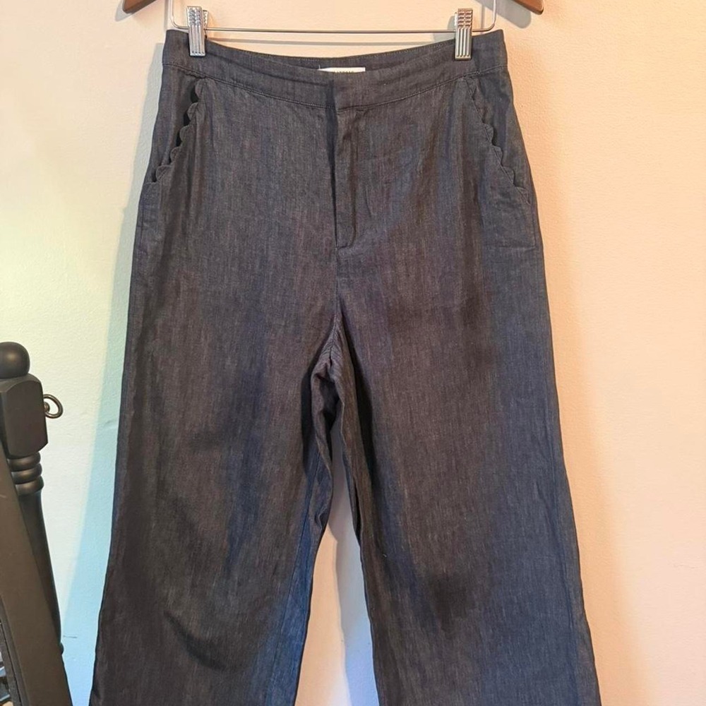 Kika Vargas 100% cotton wide leg lightweight trousers Size 4 in Navy